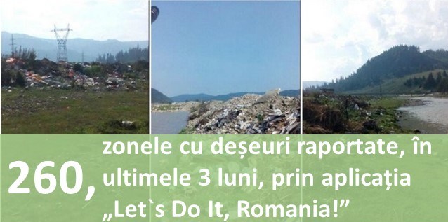 260, zonele cu deșeuri raportate, în ultimele trei luni, prin aplicația „Let`s Do It, Romania!”
