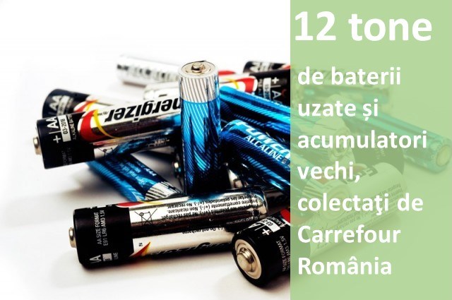 12 tone de baterii uzate și acumulatori vechi, colectați de Carrefour România