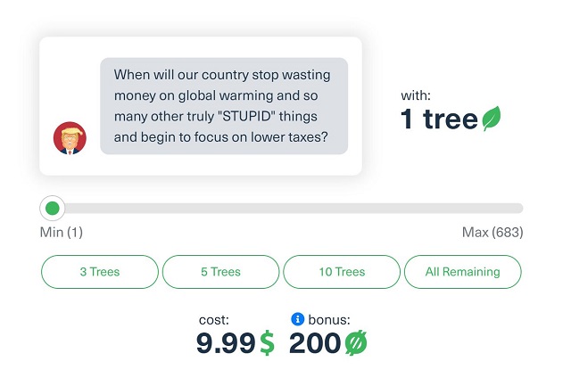 Platforma prin care poți planta un copac de fiecare data când Trump spune o aberație legată de mediu