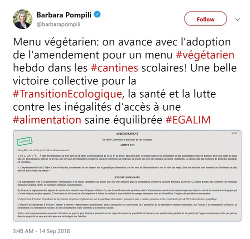 Cantinele școlare din Franța vor oferi meniu vegetarian o dată pe săptămână