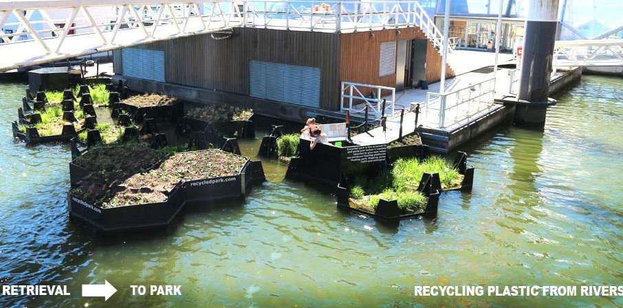 Rotterdam. Parc plutitor construit din plasticul recuperat dintr-un râu