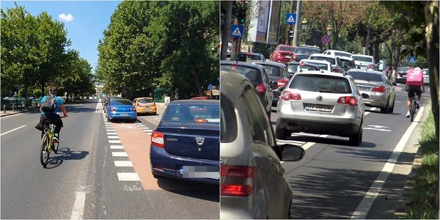 VIDEO Noile piste de biciclete din București folosite ca benzi de circulație
