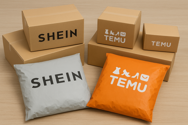 Colete SHEIN și Temu. Imagine generată cu inteligență artificială.