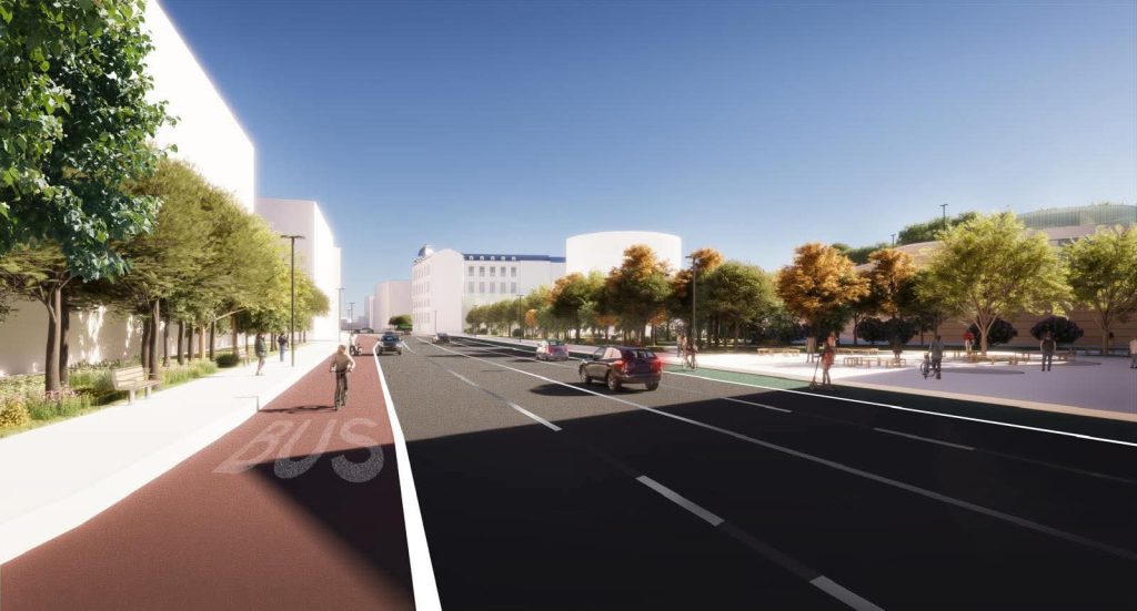 Randare a modernizării arterelor din jurul Gării de Nord - benzi dedicate transportului public, piste de biciclete și spații pietonale verzi, ©Stelian Bujduveanu, primarul general interimar al capitalei