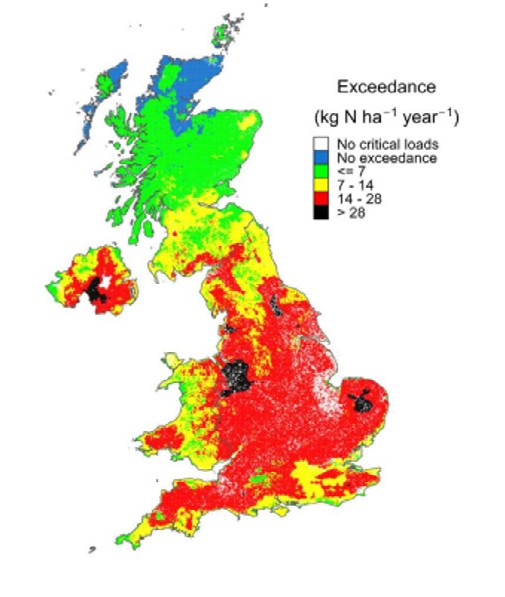 Exces de azot (depășirea medie acumulată a încărcăturii critice de azot nutritiv) în 2021.